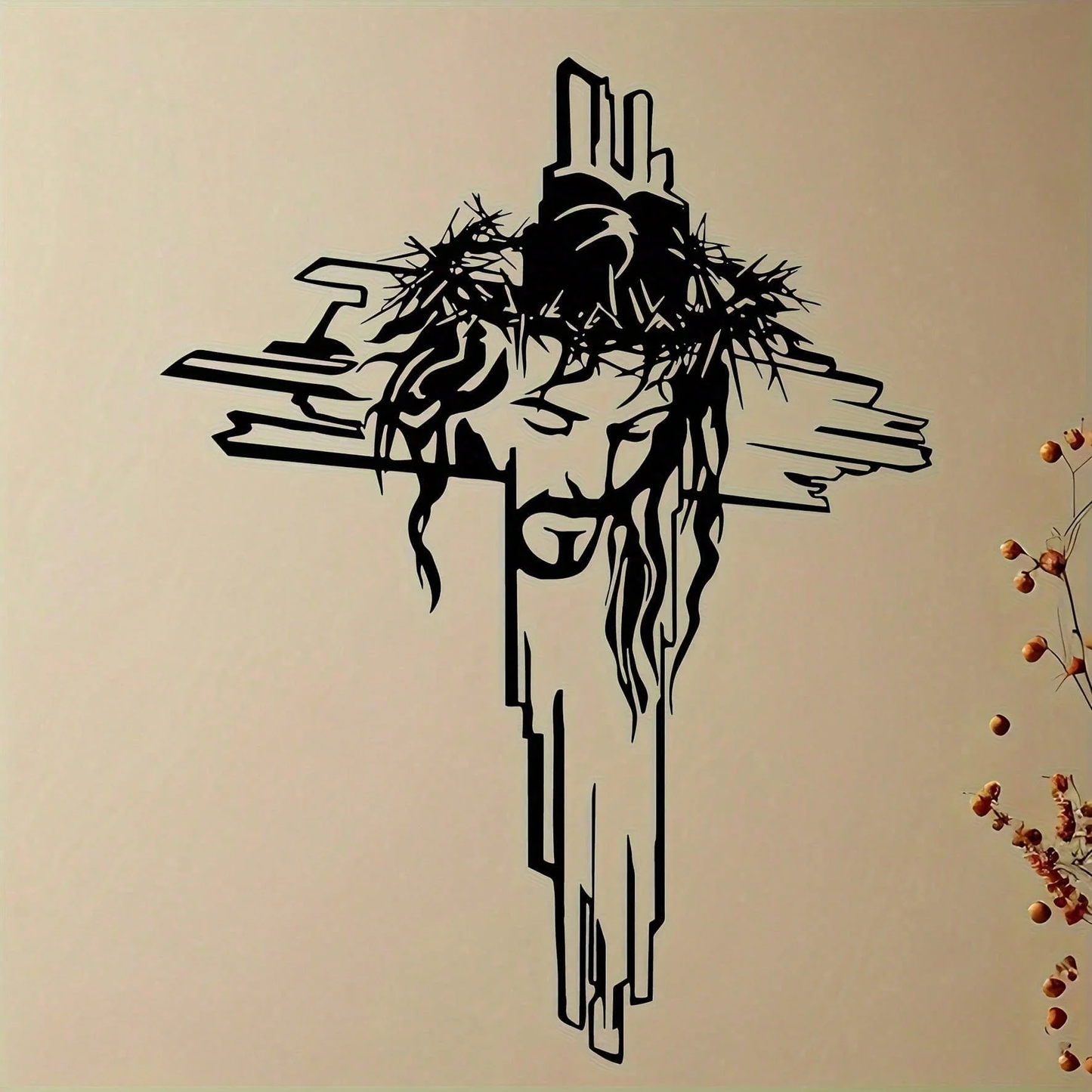 Crown of Thorns Wall Cross – Matte Black Metal Crucifix
