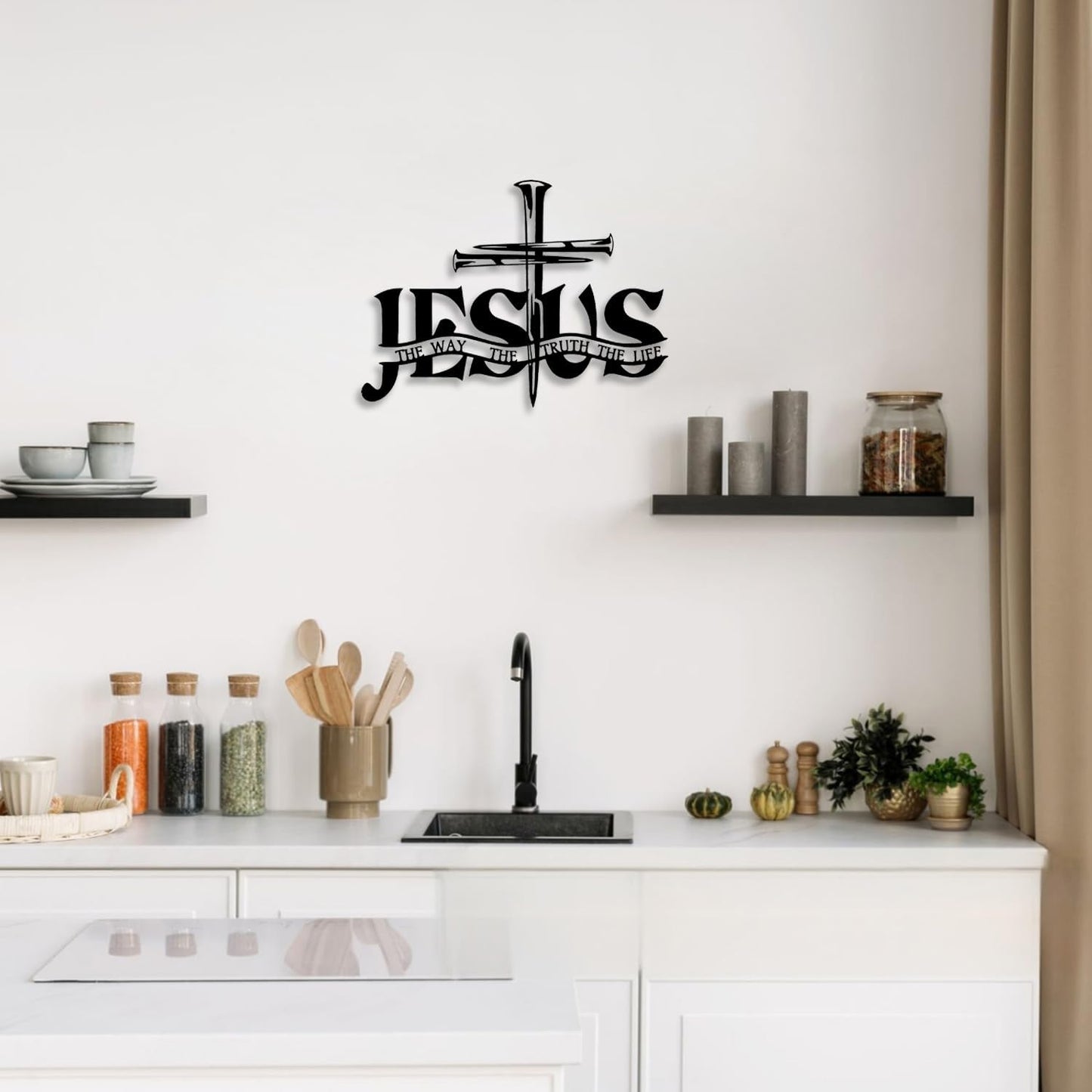 Matte Black Metal Wall Cross with 'Truth' — Christian Home Decor
