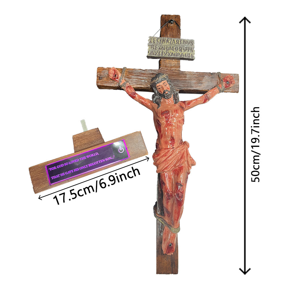 Hand-Carved Crucifix with Engraved Scripture Base