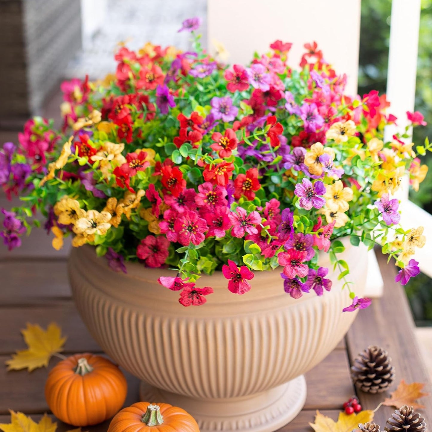 12-Piece UV-Resistant Faux Flower Bouquet Set for Porch & Balcony