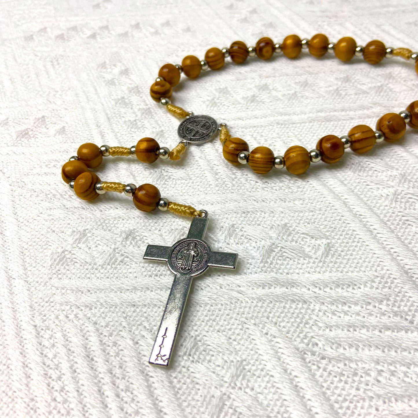 Handcrafted Wooden Catholic Rosary with St. Benedict Crucifix