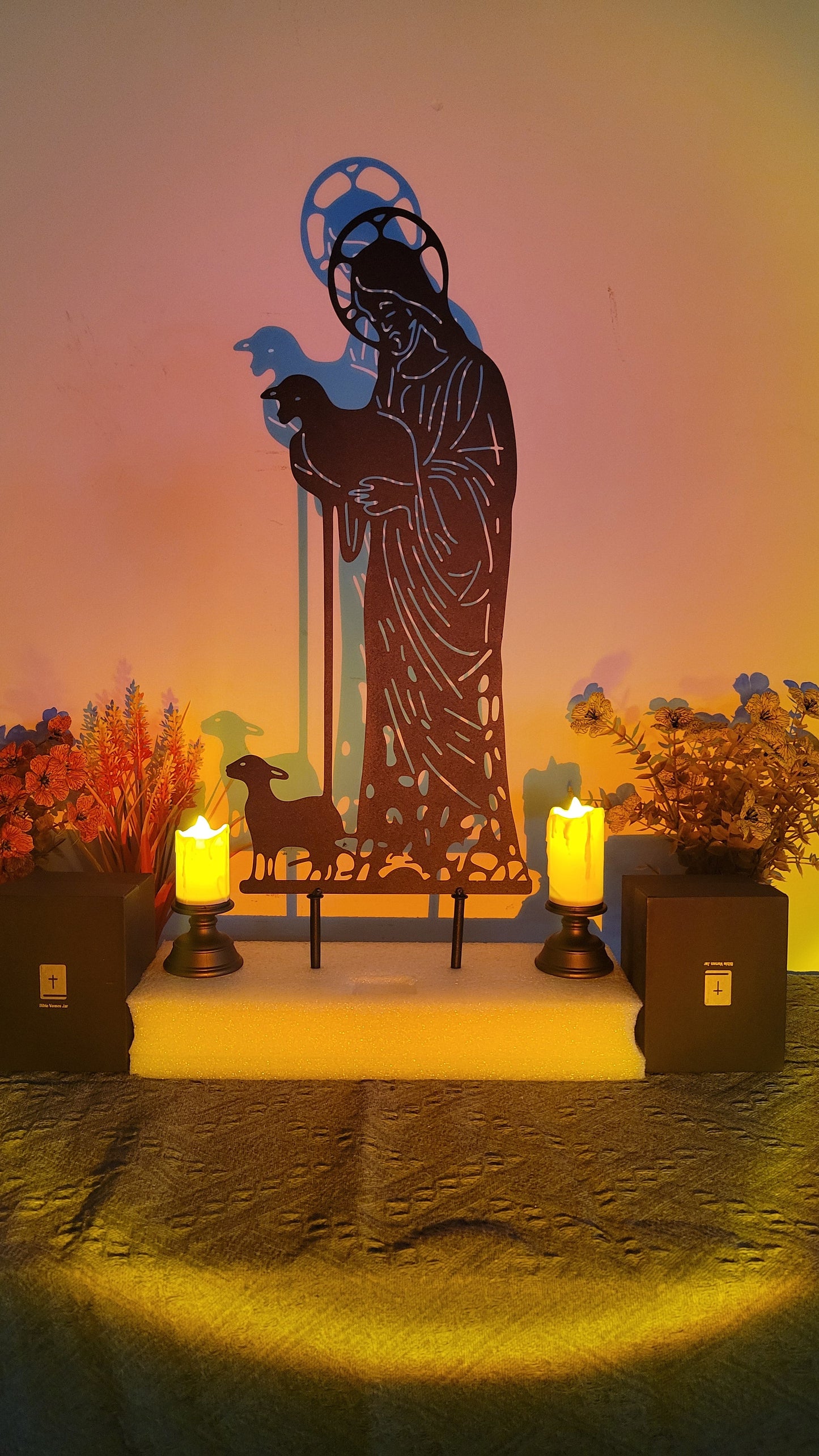 Jesus and Sheep Metal Yard Sign – Christian Faith Decor