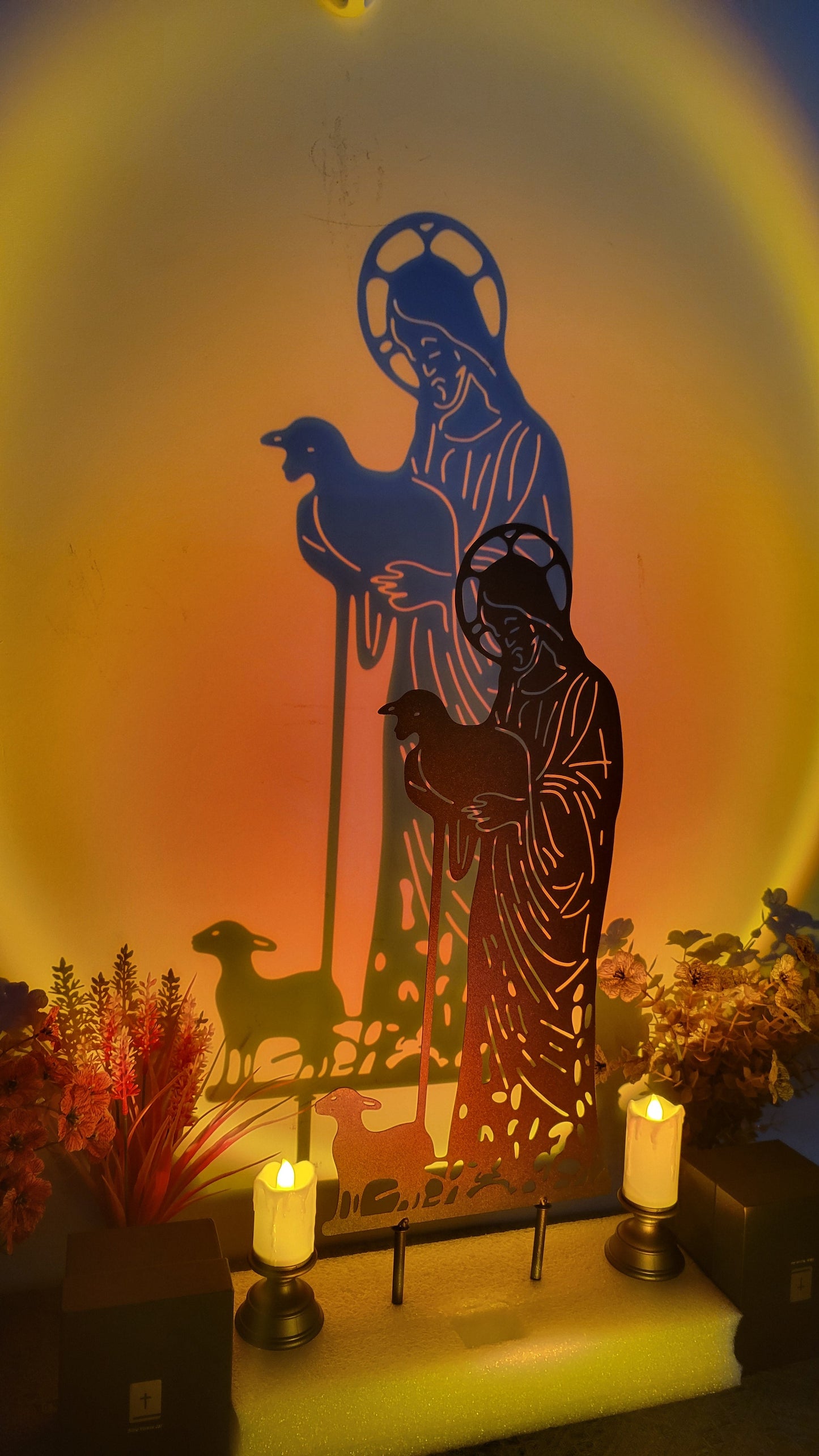 Jesus and Sheep Metal Yard Sign – Christian Faith Decor