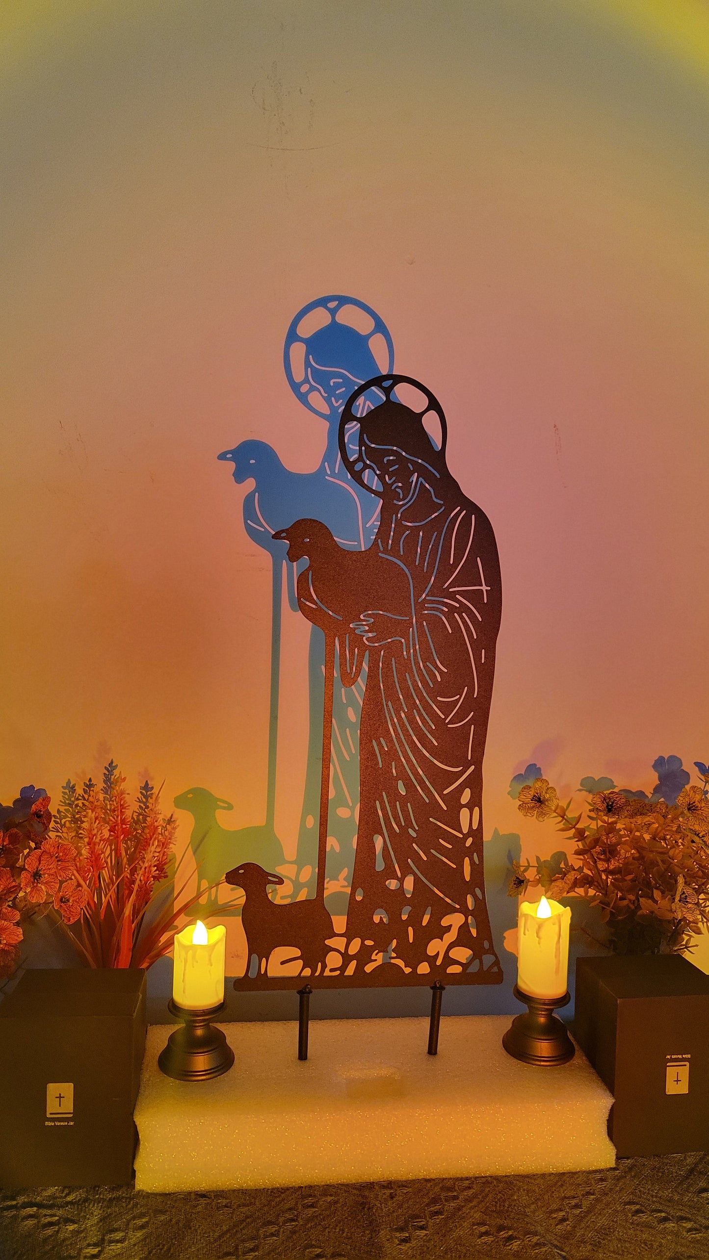 Jesus and Sheep Metal Yard Sign – Christian Faith Decor