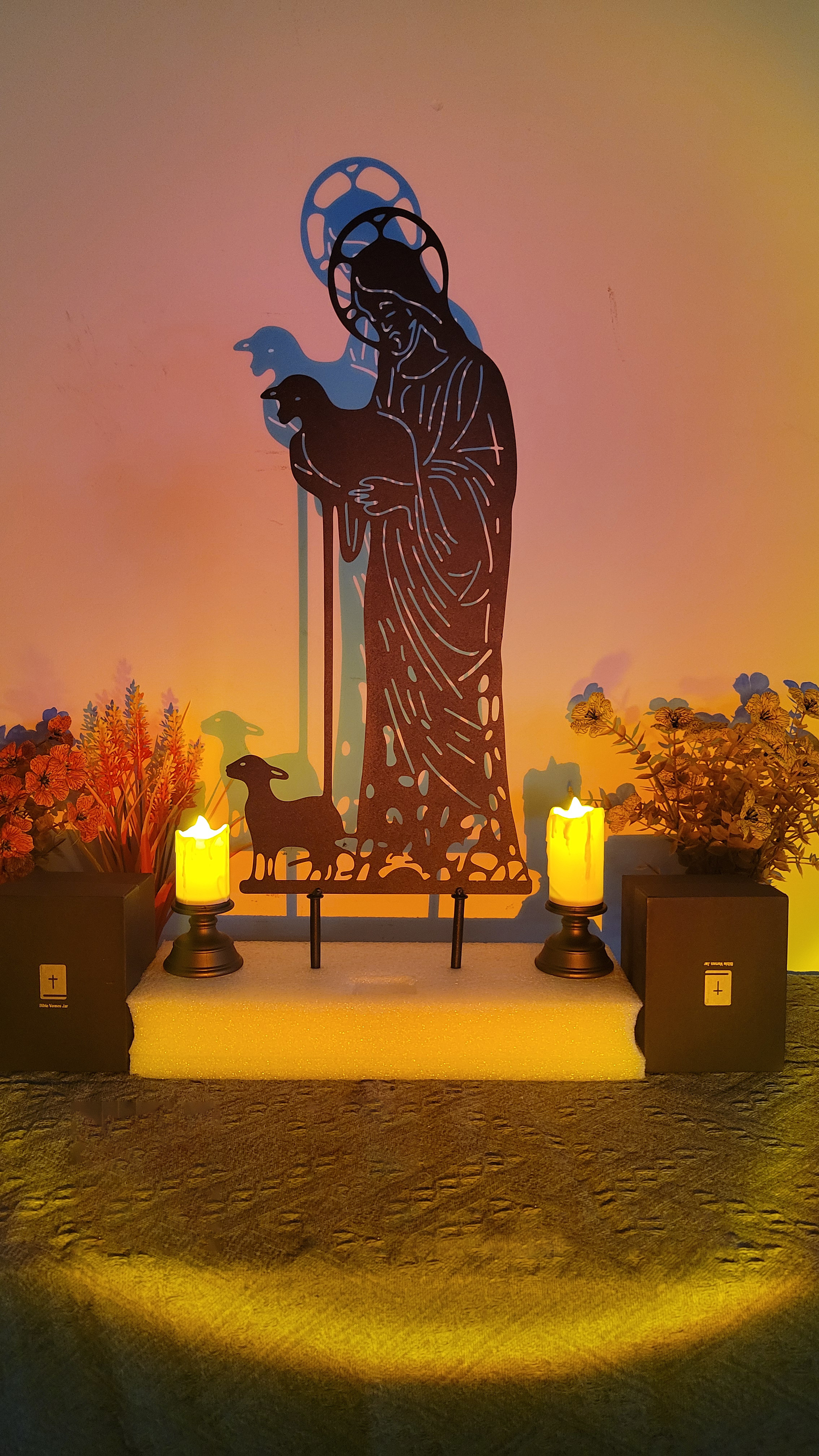 Jesus and Sheep Metal Yard Sign – Christian Faith Decor