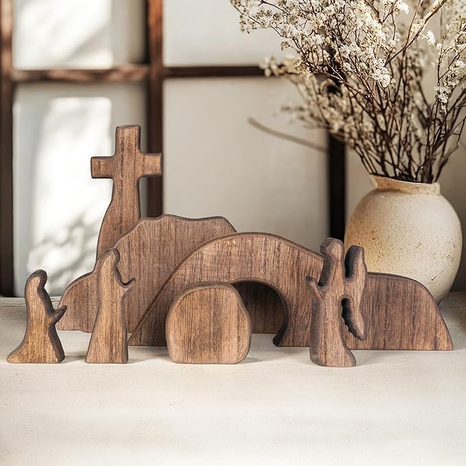 Wooden Easter Scene: Empty Tomb & Cross Decoration | NEROSUN