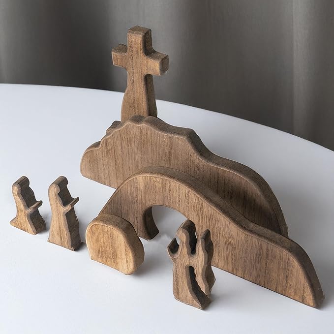Wooden Easter Scene: Empty Tomb & Cross Decoration | NEROSUN
