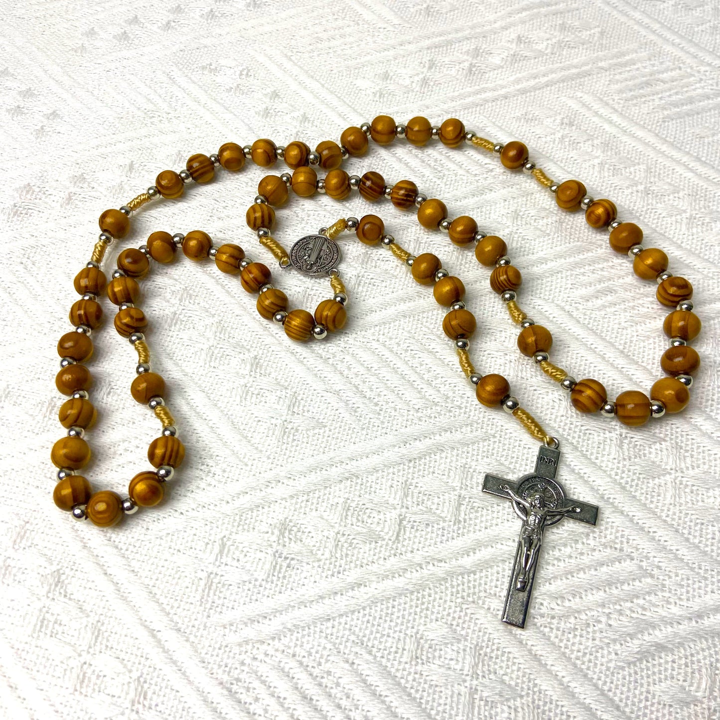 Handcrafted Wooden Catholic Rosary with St. Benedict Crucifix