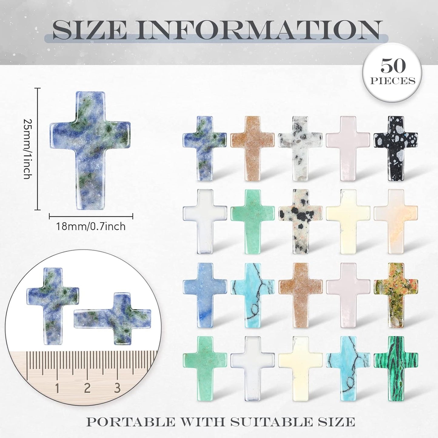 50pc Crystal Cross Charms for Jewelry Making — Assorted Colors
