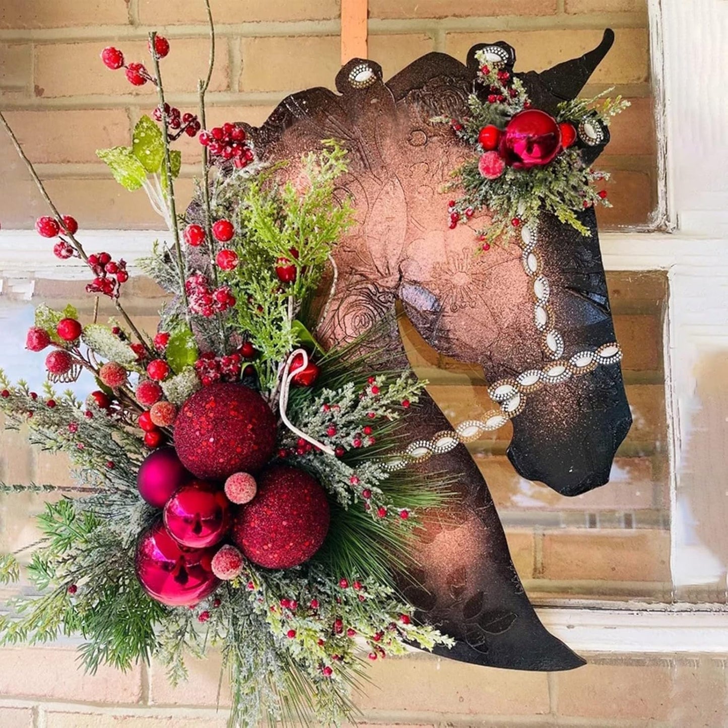 Handmade Horse Head Christmas Wreath — Farmhouse Decor