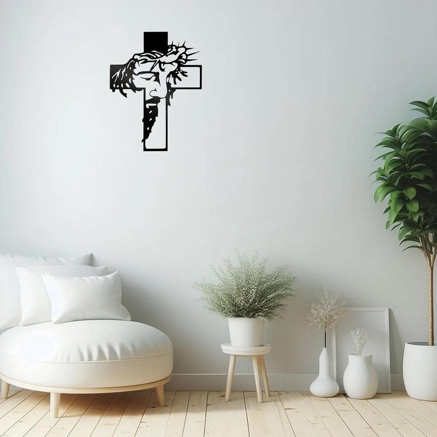 Black Metal Crucifix with Jesus Silhouette – Wall Decor