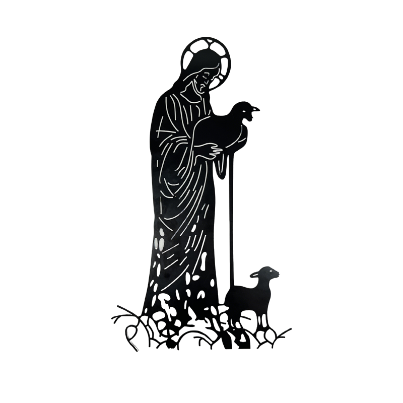 Jesus and Sheep Metal Yard Sign – Christian Faith Decor