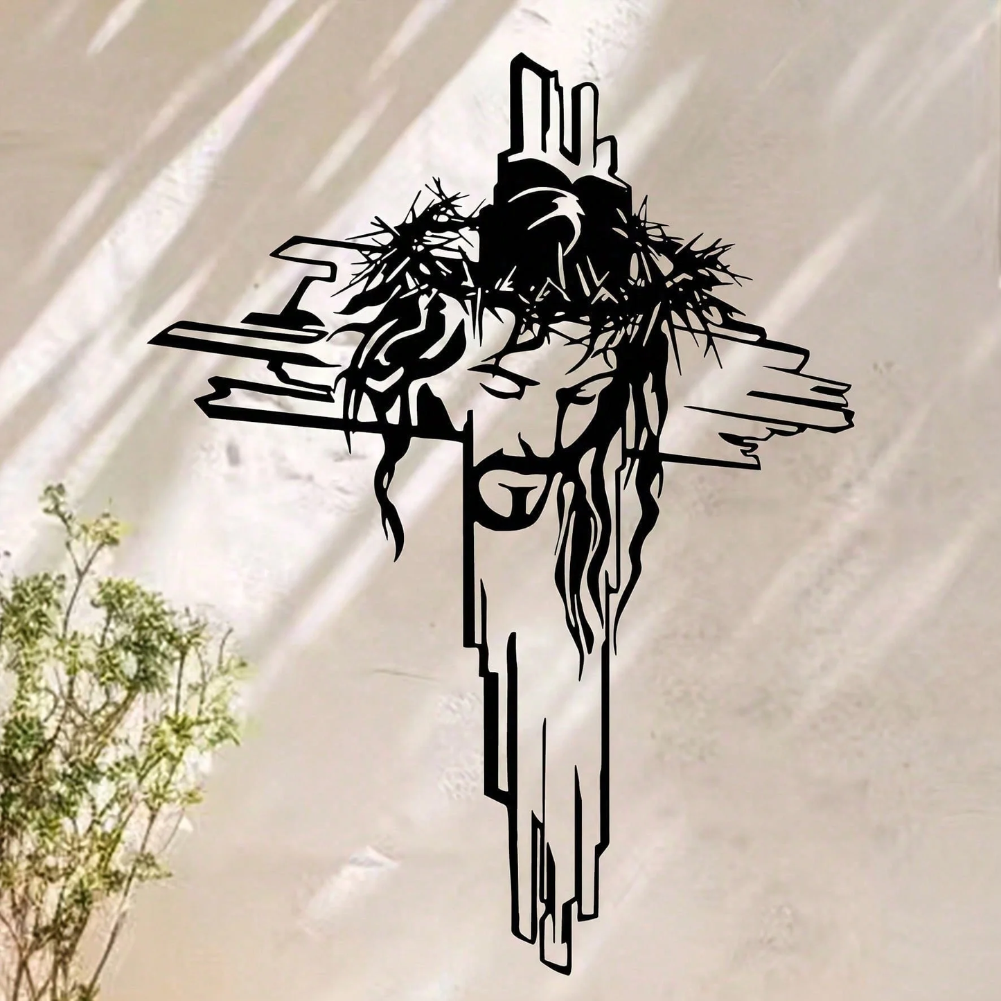 Crown of Thorns Wall Cross – Matte Black Metal Crucifix