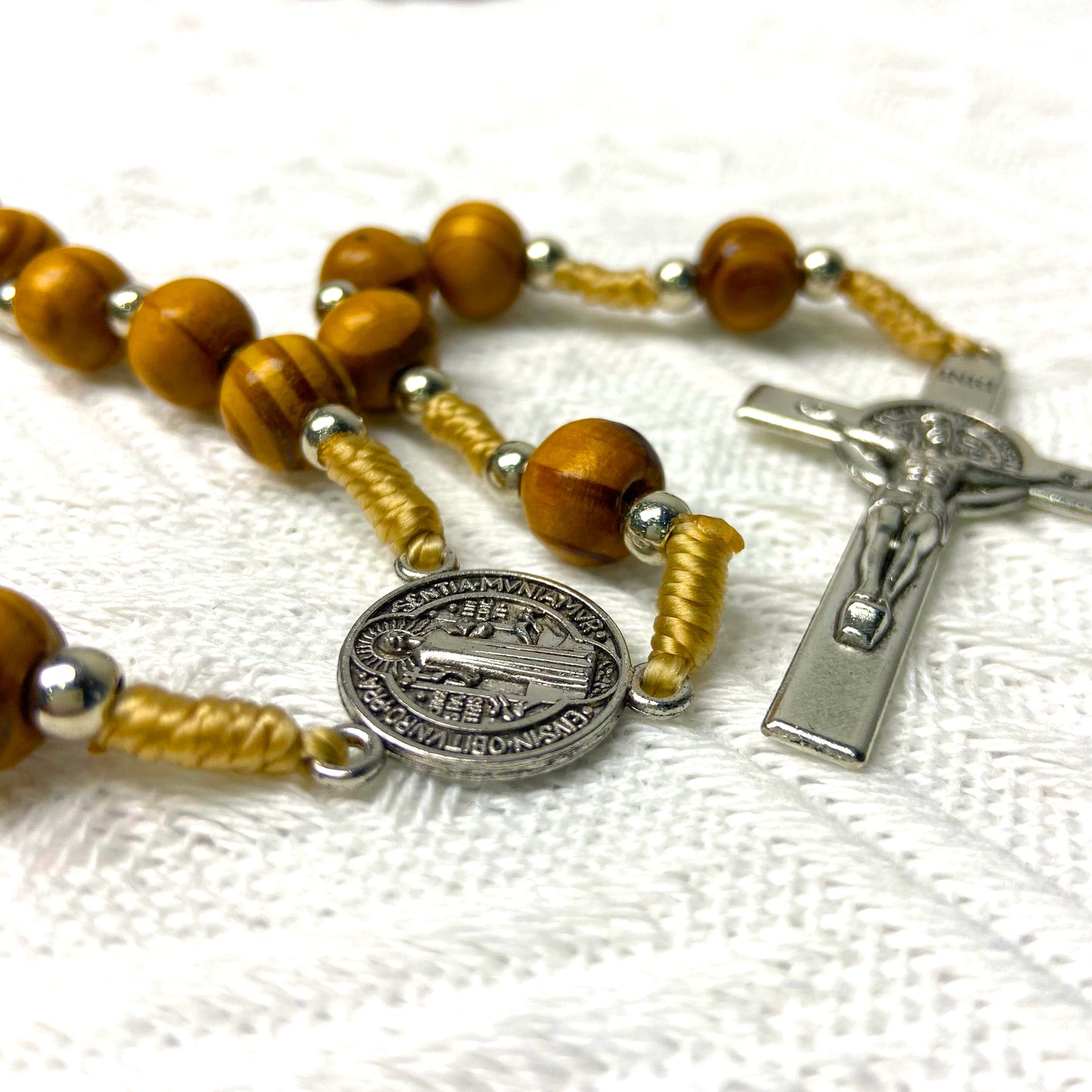 Wooden Rosary with Crucifix & Optional LED Scripture Base