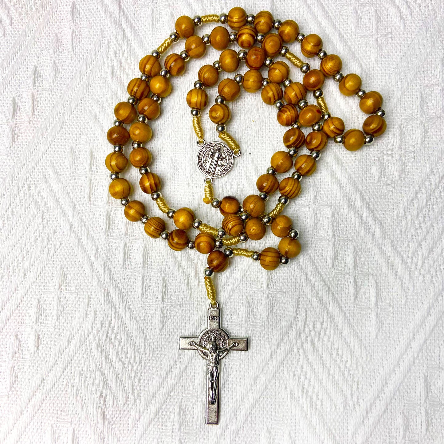 Wooden Rosary with Crucifix & Optional LED Scripture Base