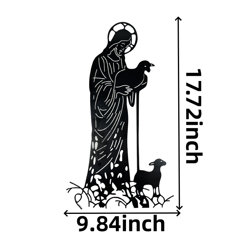Jesus and Sheep Metal Yard Sign – Christian Faith Decor