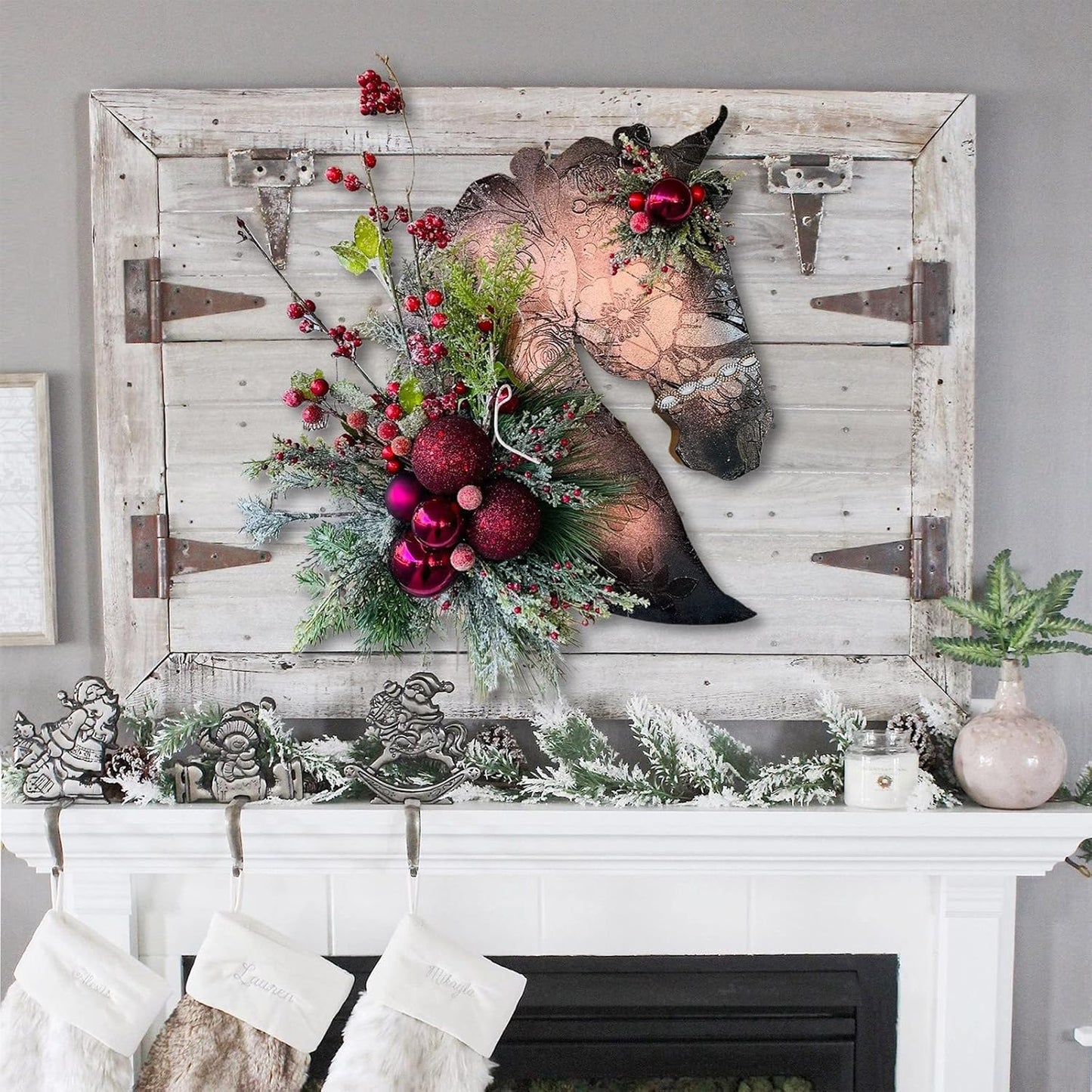 Handmade Horse Head Christmas Wreath — Farmhouse Decor