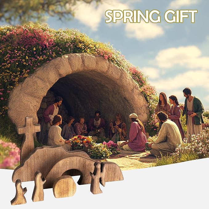 Wooden Easter Scene: Empty Tomb & Cross Decoration | NEROSUN