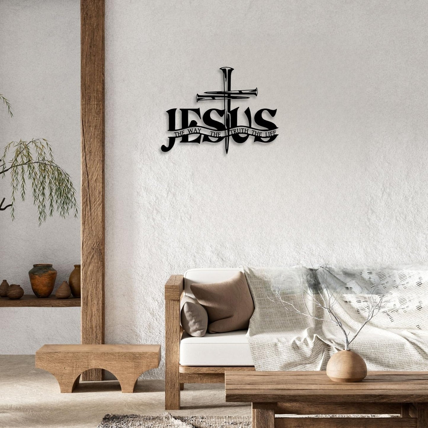 Matte Black Metal Wall Cross with 'Truth' — Christian Home Decor