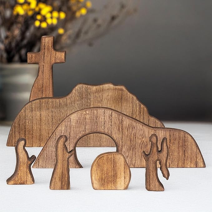 Wooden Easter Scene: Empty Tomb & Cross Decoration | NEROSUN