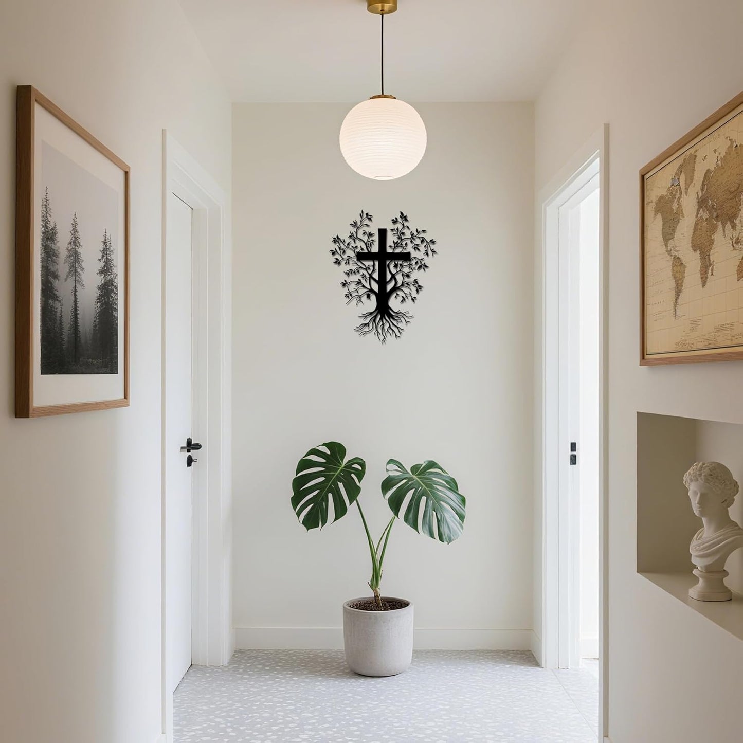 Metal Jesus Cross Wall Art with Tree & Roots Design