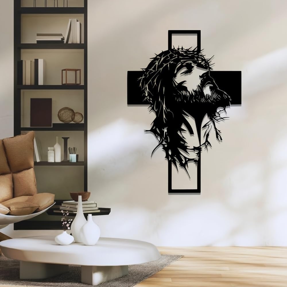 Black Metal Crucifix Wall Art – Jesus on Cross, 15.74"