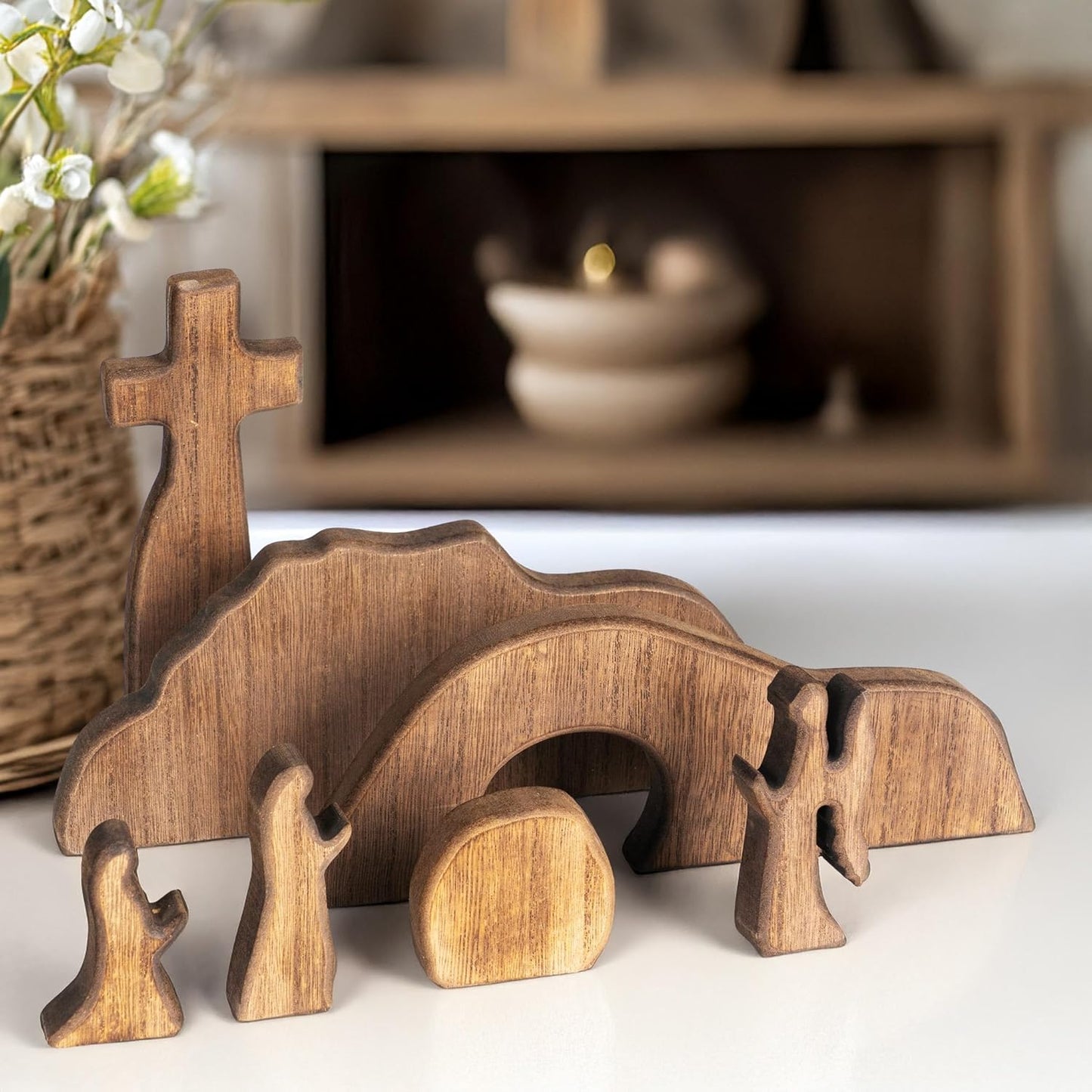 Wooden Easter Scene: Empty Tomb & Cross Decoration | NEROSUN