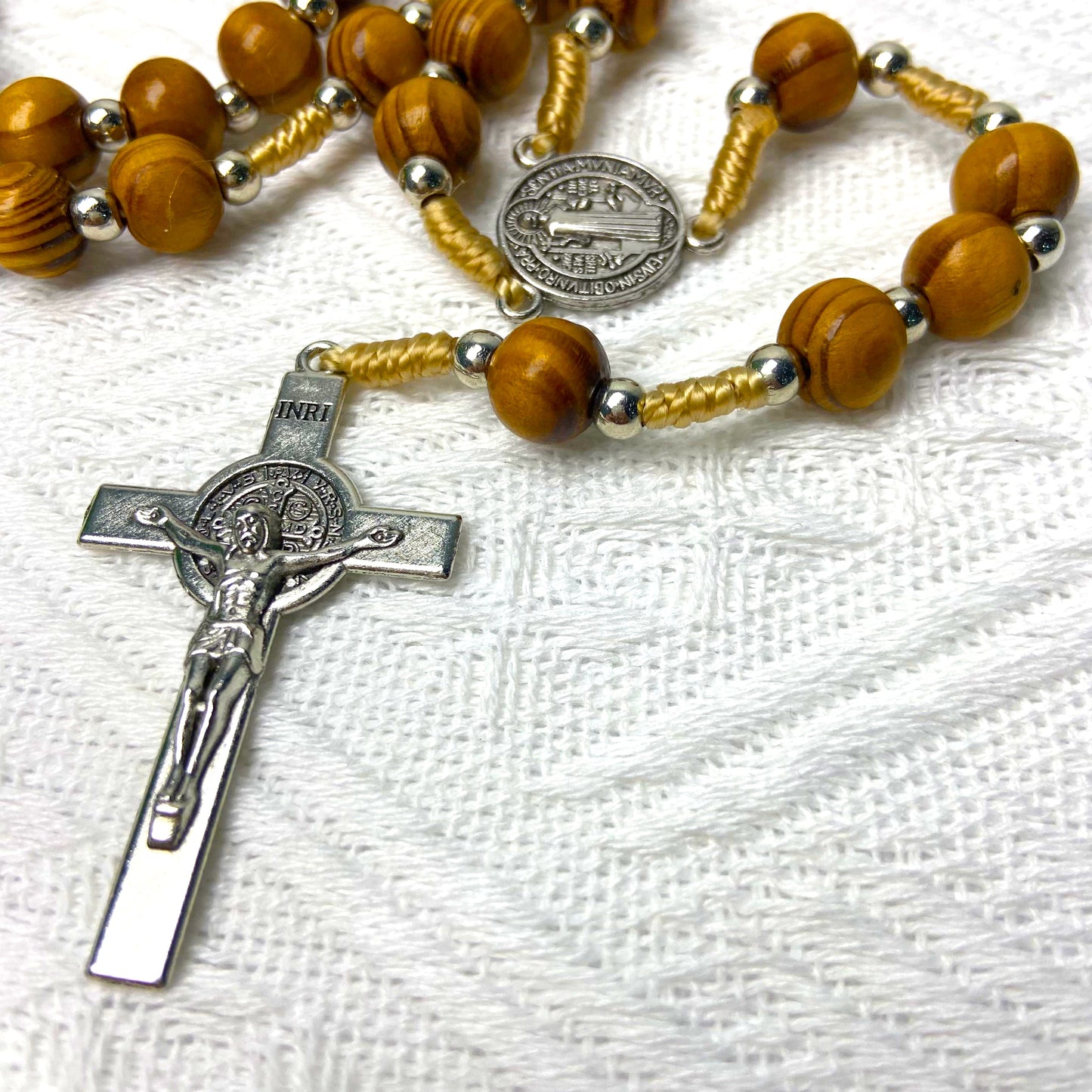 Handcrafted Wooden Catholic Rosary with St. Benedict Crucifix