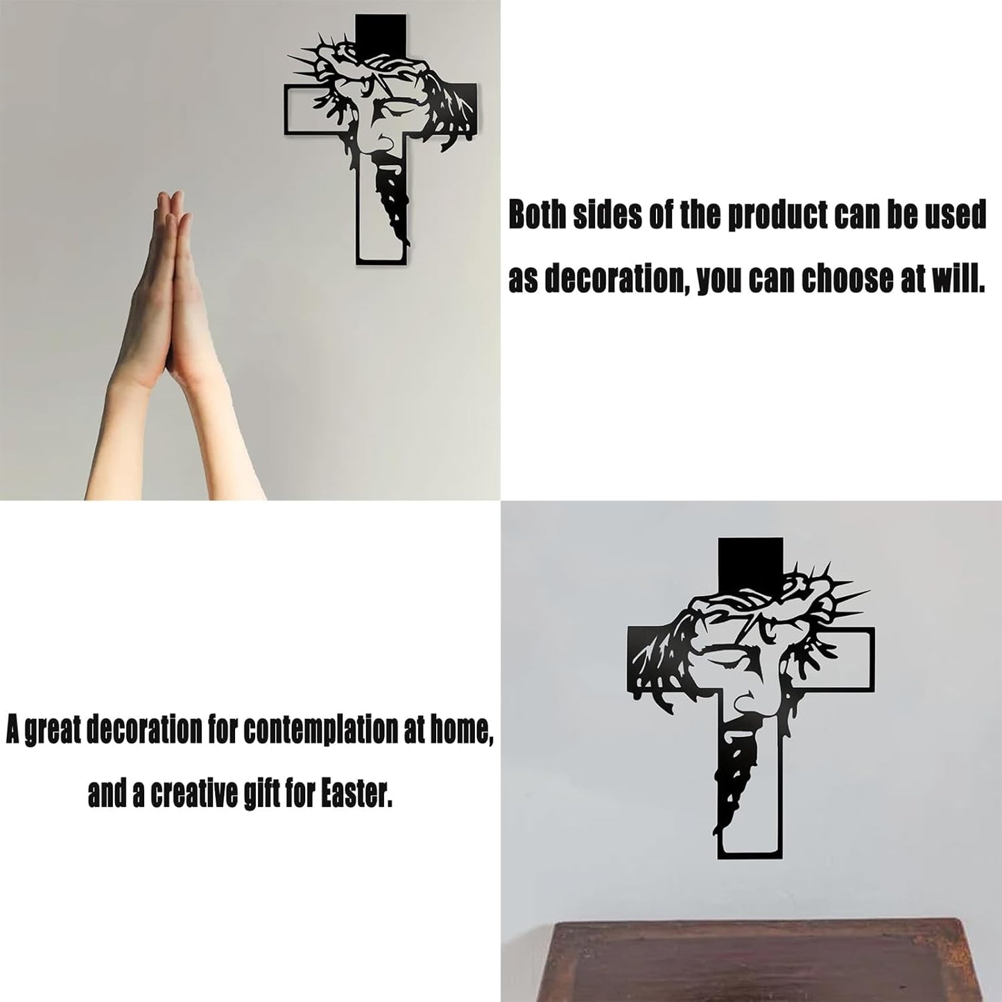 Black Metal Crucifix with Jesus Silhouette – Wall Decor