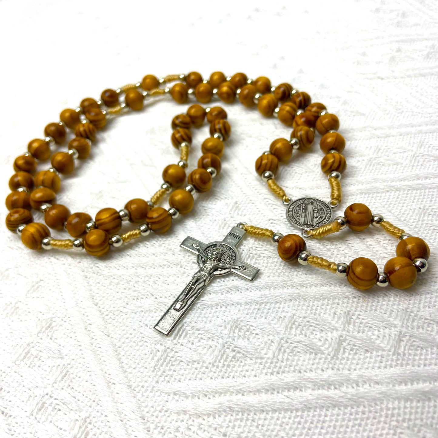 Handcrafted Wooden Catholic Rosary with St. Benedict Crucifix