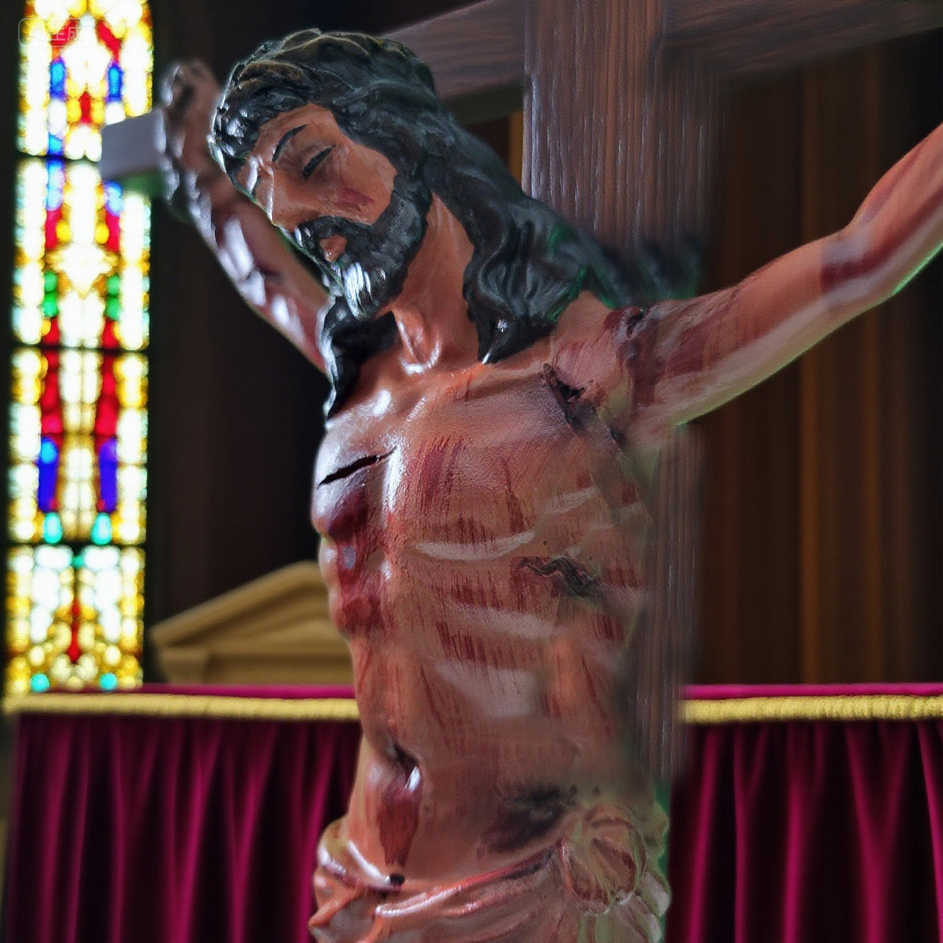 Hand-Carved Crucifix with Engraved Scripture Base