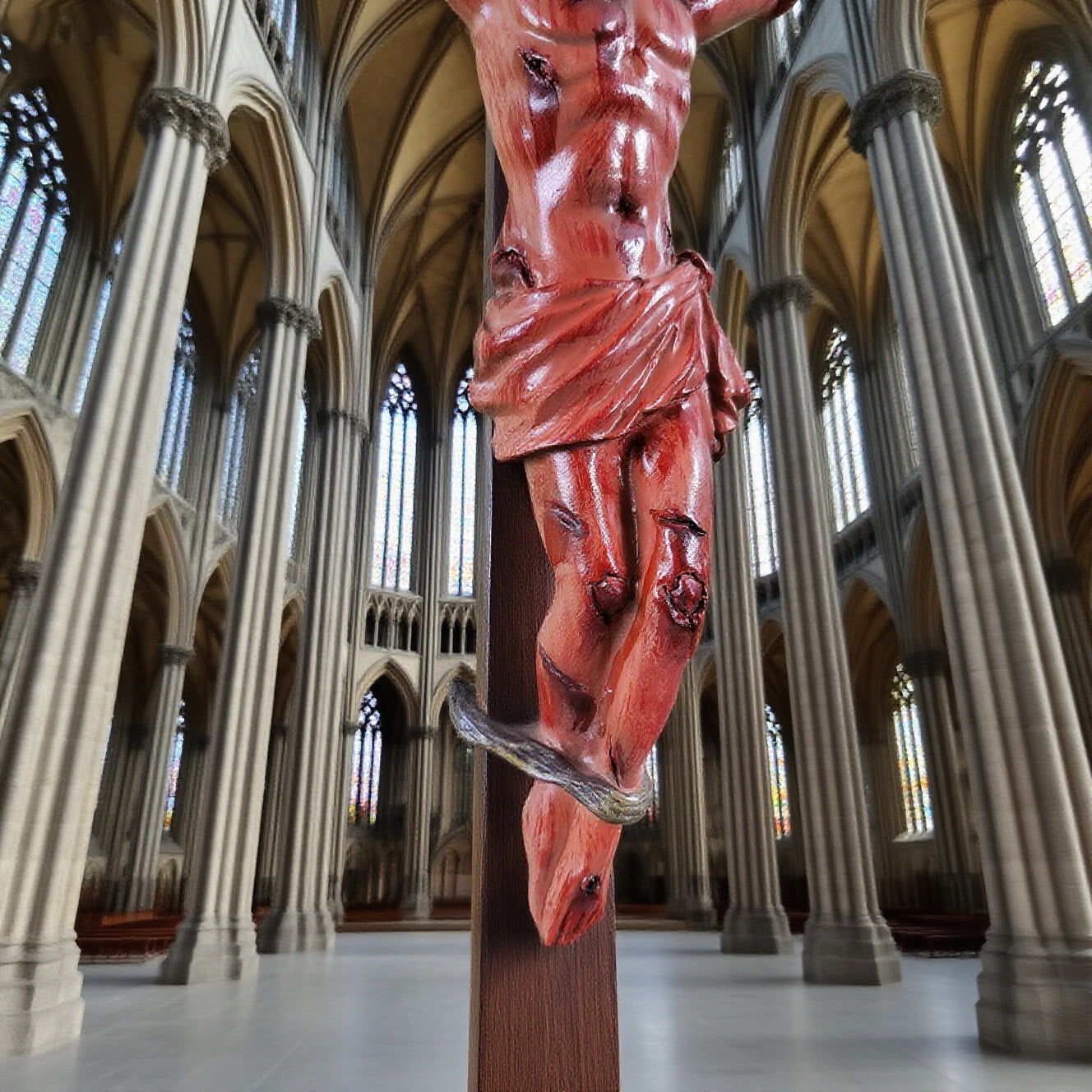Hand-Carved Wooden Crucifix with Engraved Scripture Base