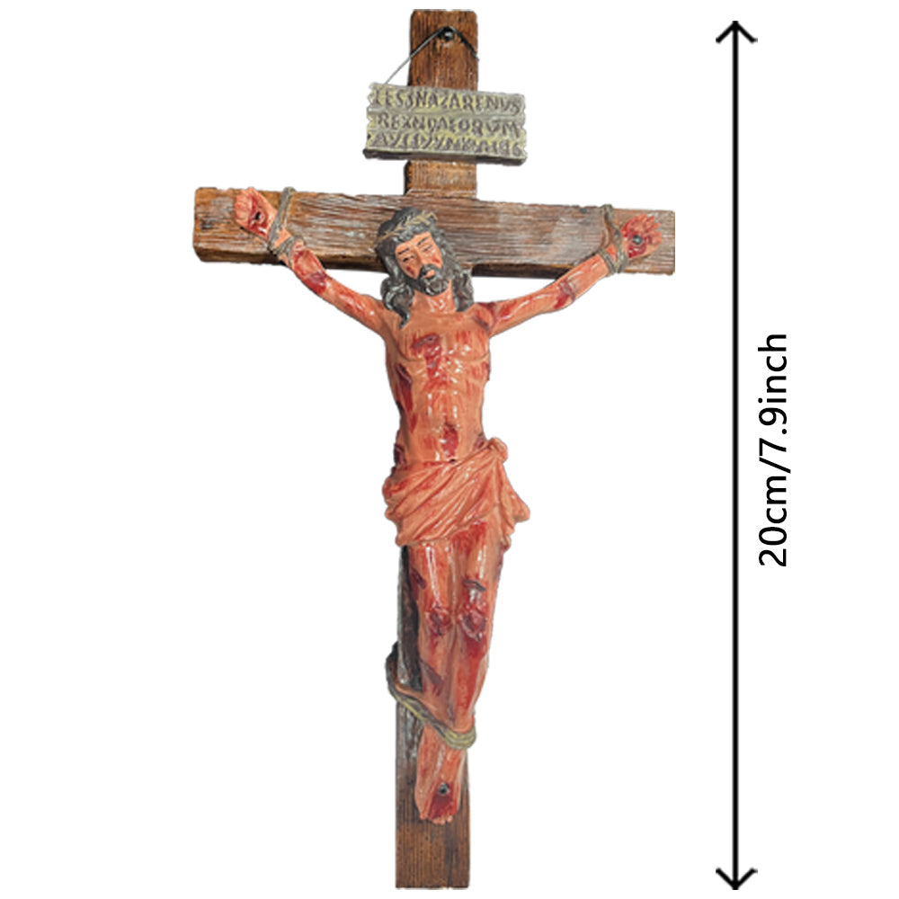 Hand-Carved Crucifix with Engraved Scripture Base