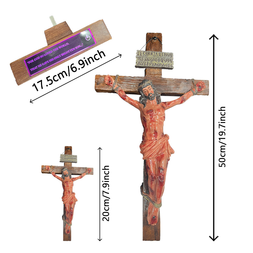 Hand-Carved Crucifix with Engraved Scripture Base