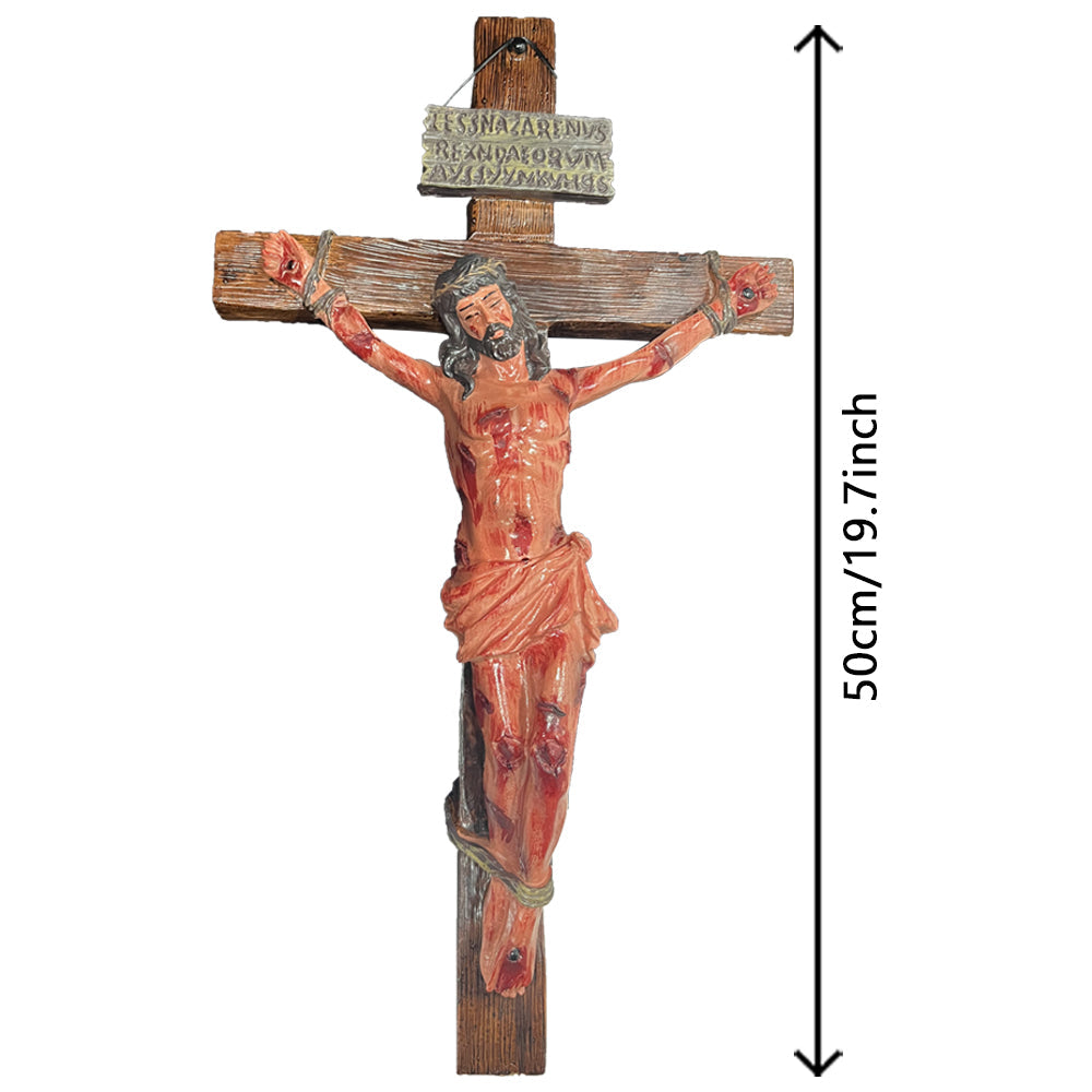 Hand-Carved Wooden Crucifix with Engraved Scripture Base