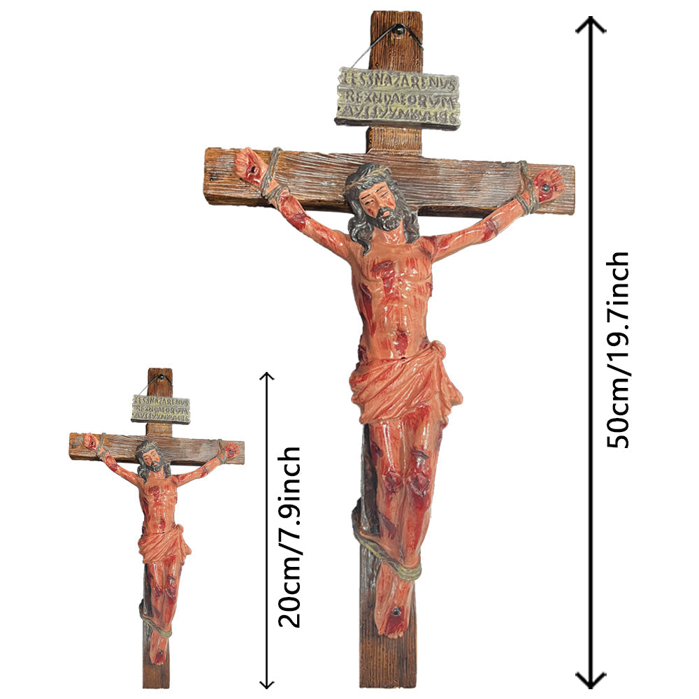 Hand-Carved Wooden Crucifix with Engraved Scripture Base